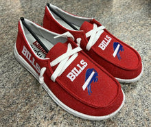 Load image into Gallery viewer, Game Day Glitter Red Slip on Hey Bills Shoes