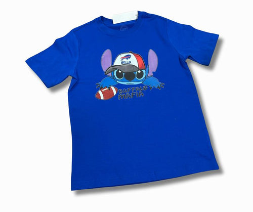 Royal blue Stitch Bills Mafia theme tshirt. Handmade. Kids sizes.