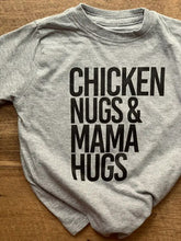 Load image into Gallery viewer, Chicken Nugs &amp; Mama Hugs heather gray kids tshirts handmade front view