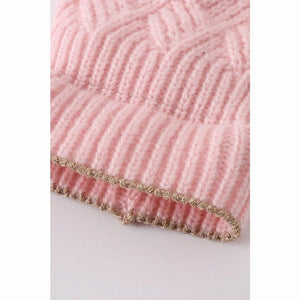 Pink cross cable knit pom pom beanie hat sz Toddler / Child NEW