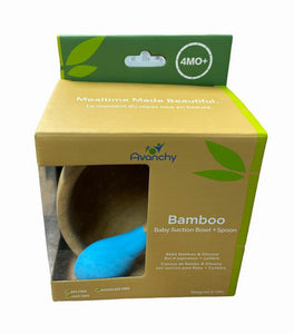 Bamboo Baby Toddler Suction Bowl and Spoon Set Blue packaged