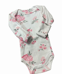 Preemie Girls white pink floral print long sleeve bodysuit NEW