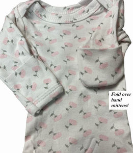 Preemie Girls White Pink Floral Print long sleeve bodysuit NEW