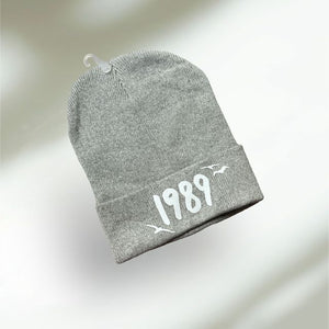 Taylor Inspired 1989 Birds Gray Knit Beanie Hat ~ Big kids / Adult sizes NEW