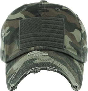Vintage Patch Hat - American Flag Green Camo Adult Size NEW