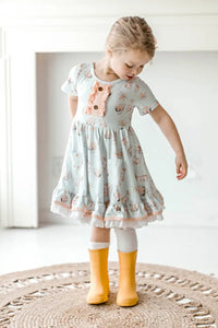 Blue Pink Bunny Eyelet Twirl Dress Perfect for Easter!