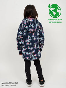 Girl's Navy pink & purple Butterfly Print waterproof Raincoat. Made from Recycled Materials. Perfect for spring and rainy days.