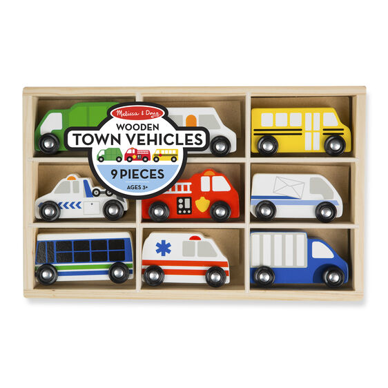 Melissa & Doug Wooden Town Vehicles ~ 9 pieces! NEW