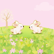 Load image into Gallery viewer, White pink glitter rabbit bunny lead free pierced earrings. 