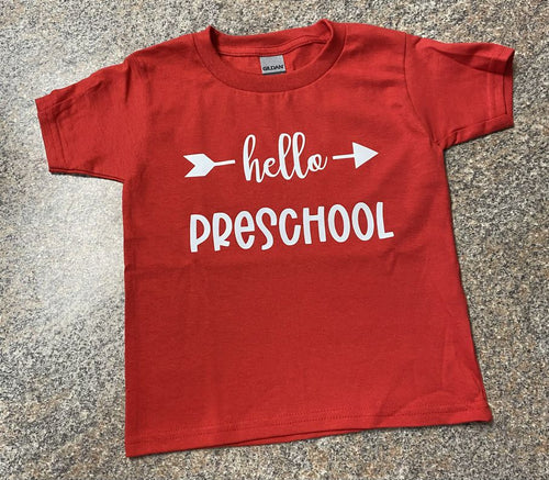 Back to School Hello Preschool Red Tshirt Handmade NEW