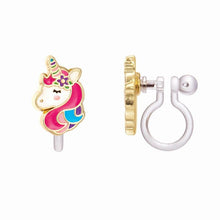 Load image into Gallery viewer, Pink blue Purple Unicorn Clip on earrings.