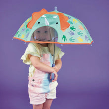 Load image into Gallery viewer, Green Dinosaur Colorful Color changing umbrealla when wet! Toddler Umbrella. 