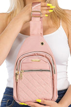 Load image into Gallery viewer, Quilted Pinkk Sling Cross Body Bag front view