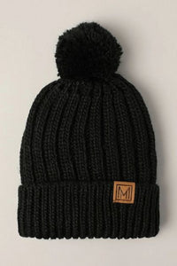 Black Winter Knitted Sherpa Lined Pom Pom Beanie Hat Black