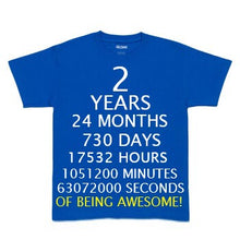 Load image into Gallery viewer, Birthday Tshirt ~ BLUE custom made ~ Ages &amp; size of tshirt NEW