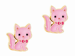 Pretty Pink Kitten Piereced Earrings for girls.