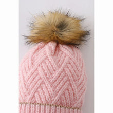 Load image into Gallery viewer, Pink cross cable knit pom pom beanie hat sz Toddler / Child NEW