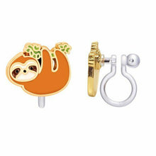 Load image into Gallery viewer, Brown playful sloth clip on earrings.