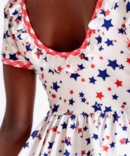 Load image into Gallery viewer, Gingham Red White Blue Stars Ruffle Twirl Dress with Pockets sz 8/10 NEW