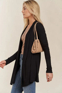 woman's long cardigan in black soft & stretchy