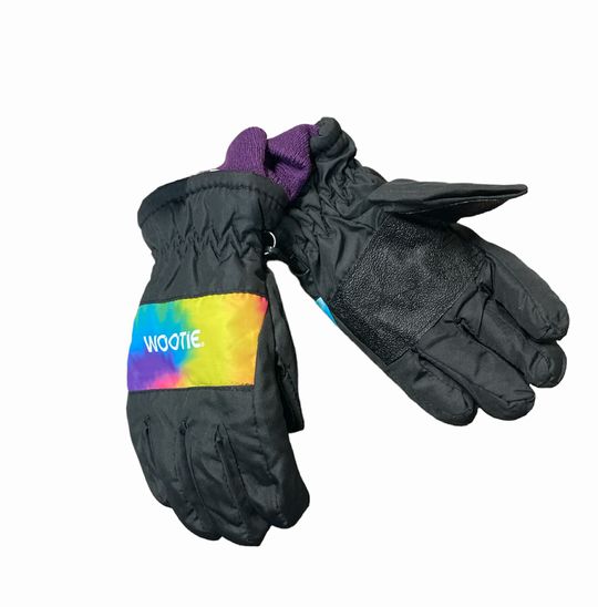 Children's black rainbow winter snow gloves 2-4 years.