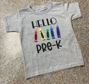 Back to School Gray Hello Pre-K T-shirt Handmade NEW
