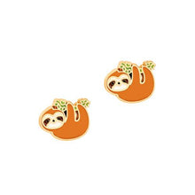 Load image into Gallery viewer, Brown Playful Sloth Pierced Earrings.