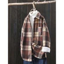 Load image into Gallery viewer, Brown button up front fleece lined shacket for woman
