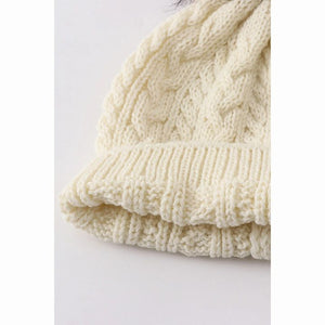 cream cable knit pom pom hat for children inside view