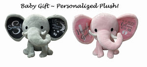 Gray & Pink Personalized Plush Elephants.