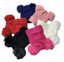Load image into Gallery viewer, Children&#39;s velour lined double pom pom knit hats in various colors