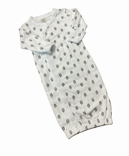 Preemie Touched by Nature Organic Cotton Kimono Gown Gray White Leaf Print NEW
