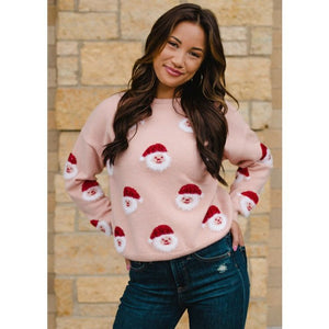 Pink Knit Santa Sweater ~ semi cropped~ Adult Sizes NEW