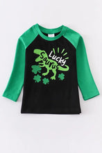 Load image into Gallery viewer, Black Green Lucky Saurus Dinosaur St. Patrick&#39;s St. Patty&#39;s Day Tshirt size 3.