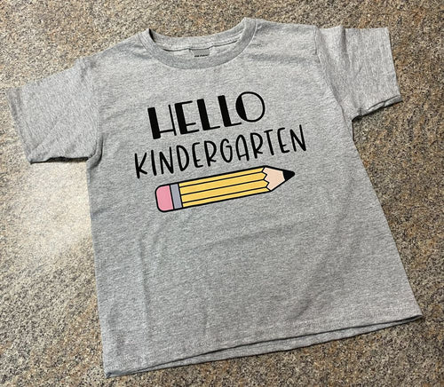 Back to School Gray Hello Kindergarten T-shirt Handmade NEW