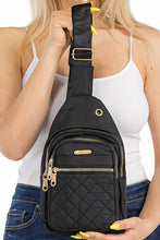Load image into Gallery viewer, Quilted Black Sling Cross Body Bag front view