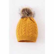 Load image into Gallery viewer, Mustard cable knit pom pom beanie hat sz Toddler / Child NEW