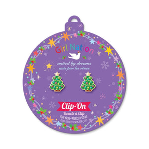 Girl Nation Happy Christmas Tree Clip On Earrings NEW