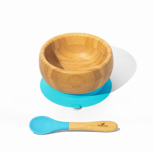 Bamboo Baby Toddler Suction Bowl and Spoon Set Blue