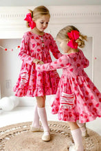 Load image into Gallery viewer, Pink Heart Suckers Print ruffle Twirl Dresses for girls with pockets.