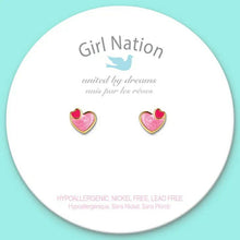 Load image into Gallery viewer, Heart 2 heart lead free pierced earrings. On tag card. 