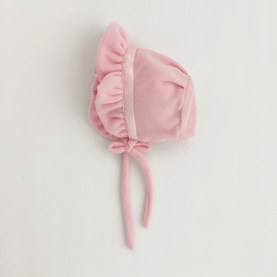 Girls Pink Ribbon Fleece Bonnet 6-12 months NEW