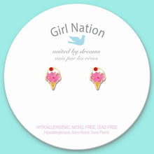 Load image into Gallery viewer, Ice cream cone lead free pierced earrings.  On tag card. 