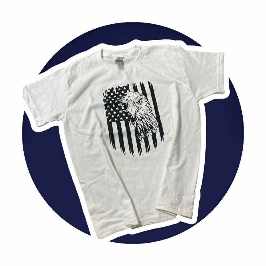 handmade white & black Eagle American Flag Tshirt