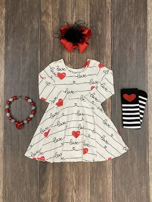 Love Hearts White Twirl Dress Size 2T NEW
