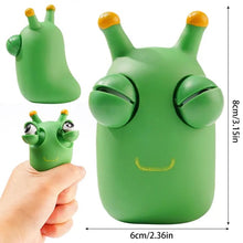 Load image into Gallery viewer, Green worm squeeze fidget eye pop out toy dimentions.