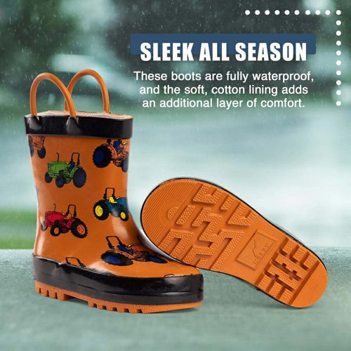 Orange Tractors Waterproof Rain Boots