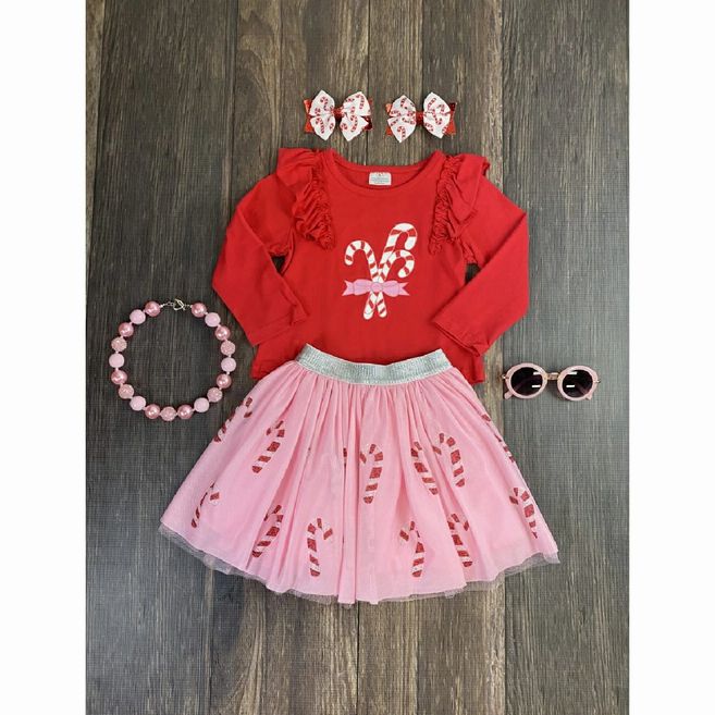 Red Candy Cane Ruffle Top & Buttery Soft Skirt Set ~ Choose your size NEW!