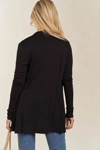 woman's long cardigan in black back
