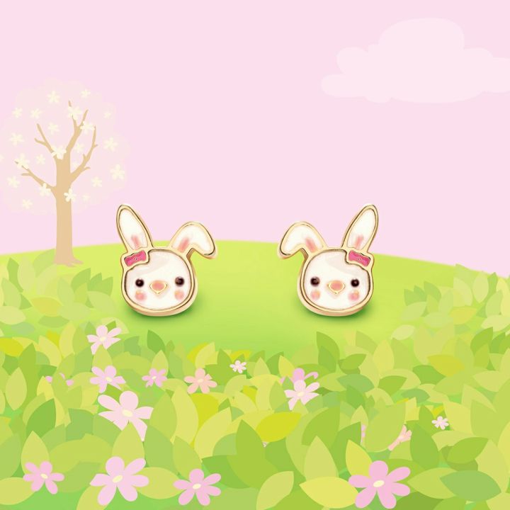 Bouncy bunny lead free pierced earrings.